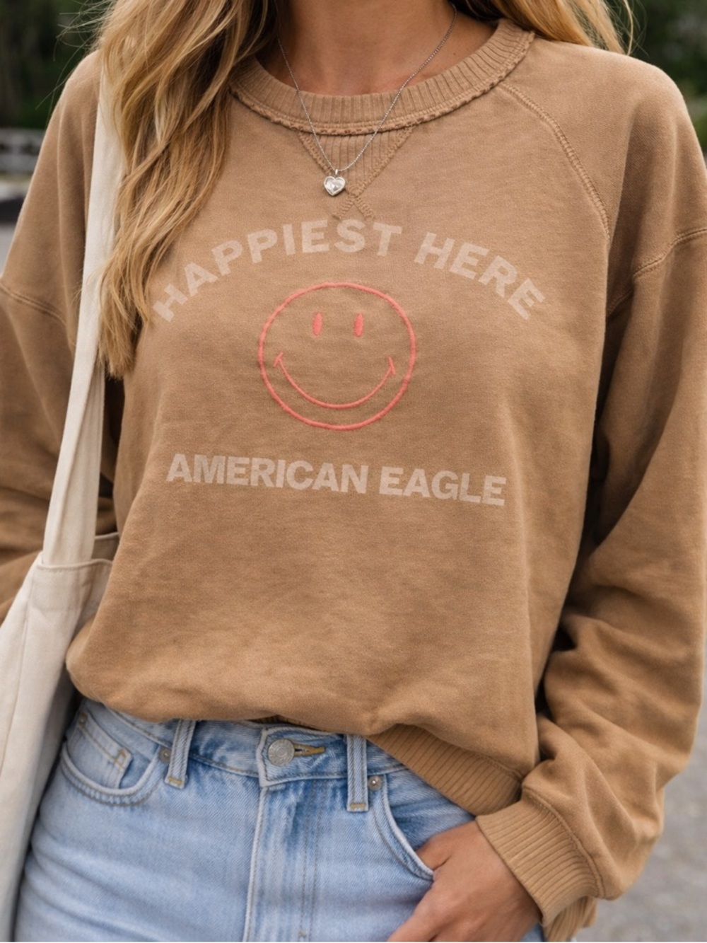 Trendy American Eagle Smiley Face Sweatshirt